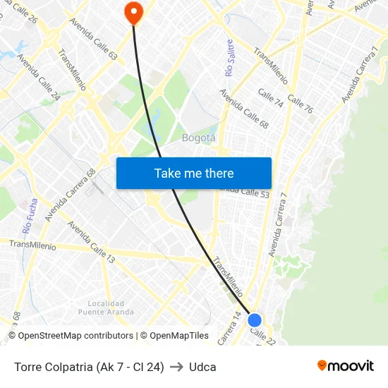 Torre Colpatria (Ak 7 - Cl 24) to Udca map