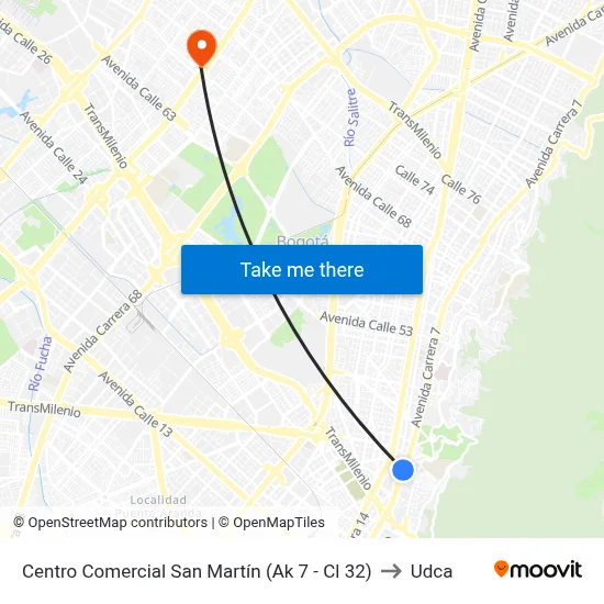 Centro Comercial San Martín (Ak 7 - Cl 32) to Udca map