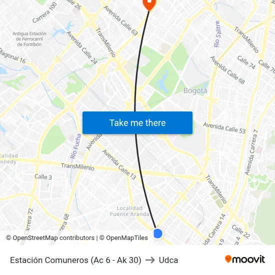 Estación Comuneros (Ac 6 - Ak 30) to Udca map