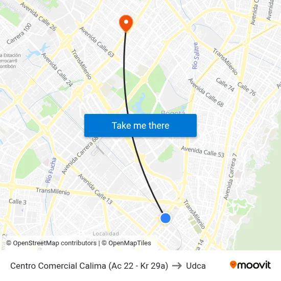 Centro Comercial Calima (Ac 22 - Kr 29a) to Udca map