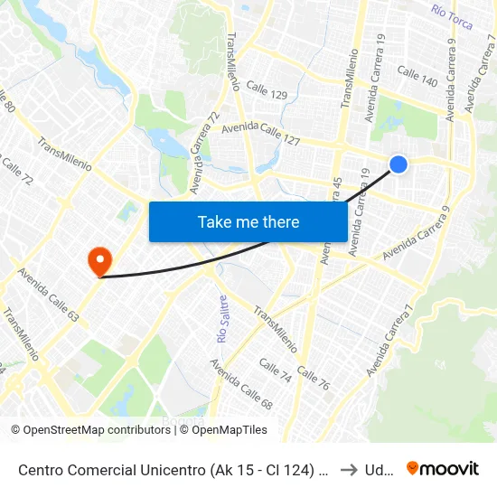 Centro Comercial Unicentro (Ak 15 - Cl 124) (B) to Udca map