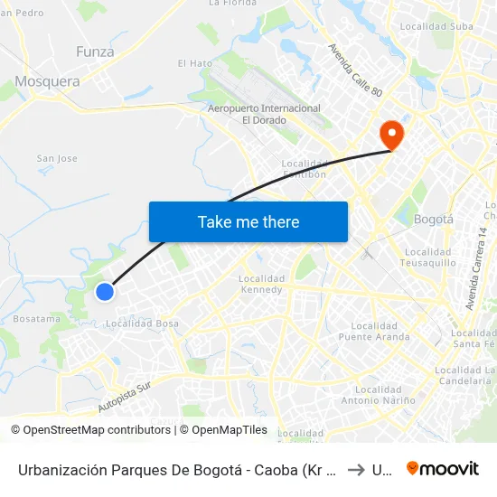 Urbanización Parques De Bogotá - Caoba (Kr 95a - Cl 76 Sur) to Udca map