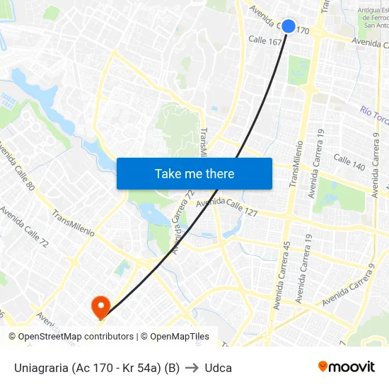 Uniagraria (Ac 170 - Kr 54a) (B) to Udca map