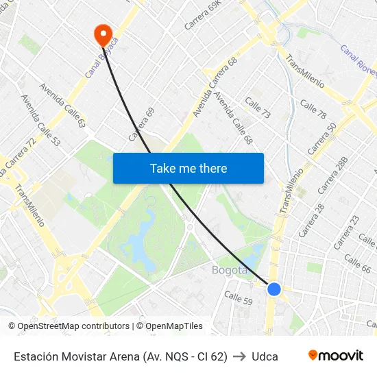 Estación Movistar Arena (Av. NQS - Cl 62) to Udca map