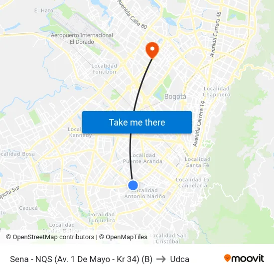 Sena - NQS (Av. 1 De Mayo - Kr 34) (B) to Udca map