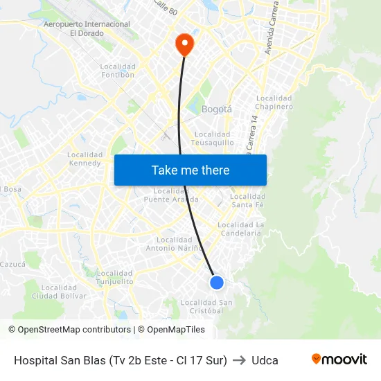 Hospital San Blas (Tv 2b Este - Cl 17 Sur) to Udca map