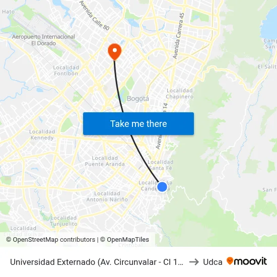 Universidad Externado (Av. Circunvalar - Cl 12) to Udca map