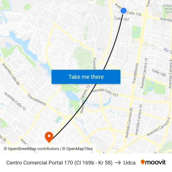 Centro Comercial Portal 170 (Cl 169b - Kr 58) to Udca map