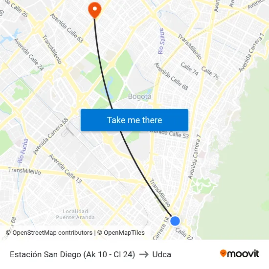 Estación San Diego (Ak 10 - Cl 24) to Udca map