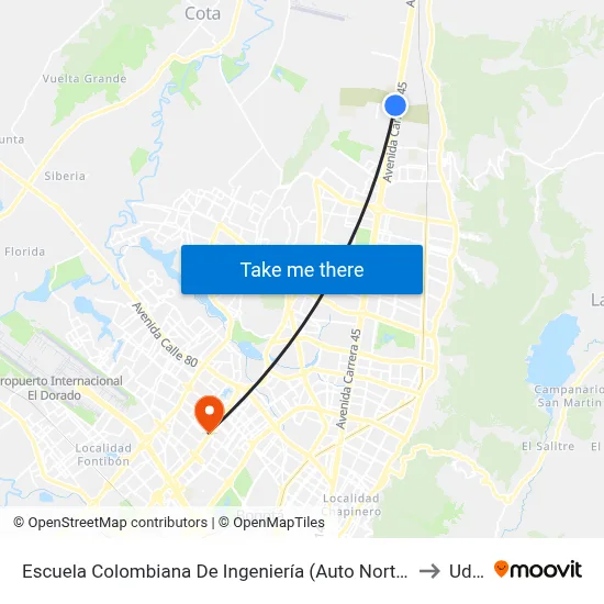 Escuela Colombiana De Ingeniería (Auto Norte - Cl 205) to Udca map