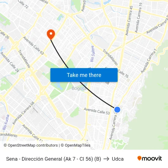 Sena - Dirección General (Ak 7 - Cl 56) (B) to Udca map