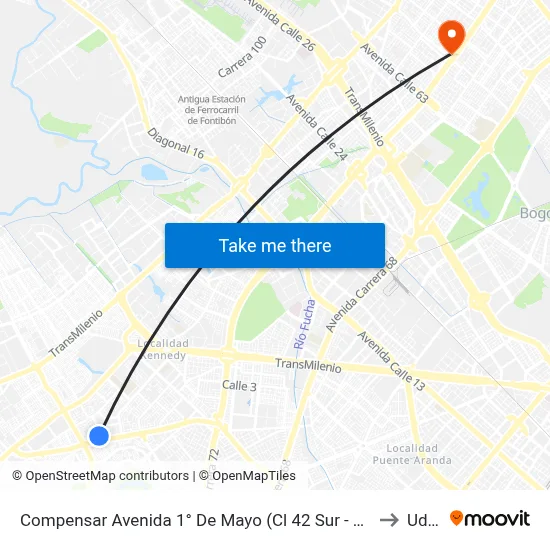 Compensar Avenida 1° De Mayo (Cl 42 Sur - Tv 78h) to Udca map