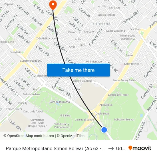 Parque Metropolitano Simón Bolívar (Ac 63 - Ak 68) to Udca map