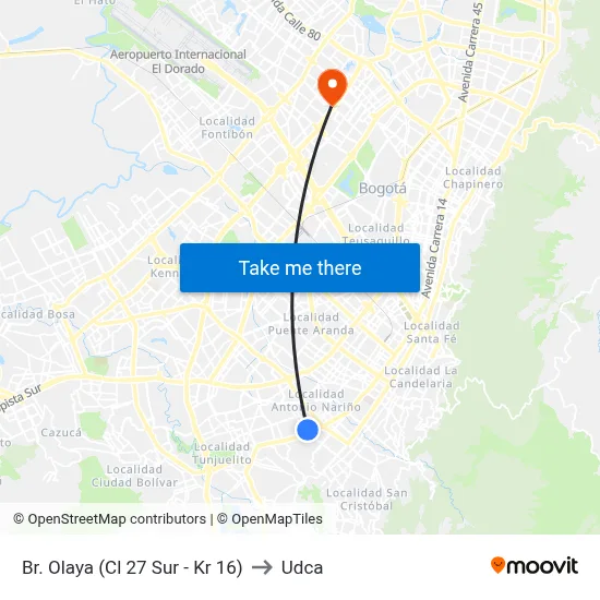 Br. Olaya (Cl 27 Sur - Kr 16) to Udca map