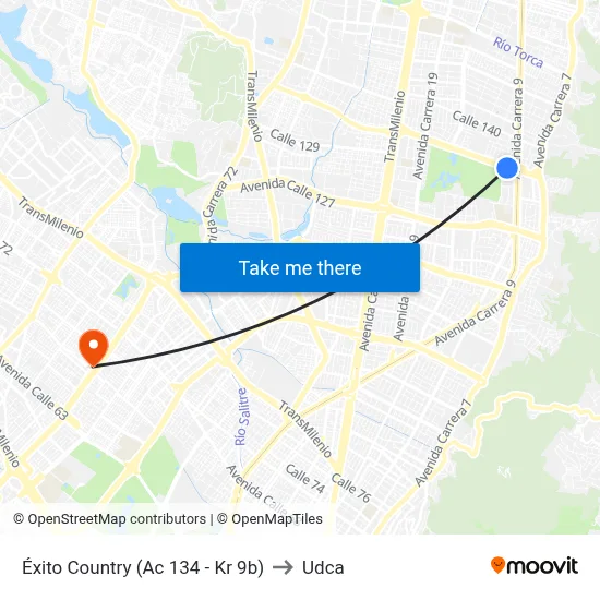 Éxito Country (Ac 134 - Kr 9b) to Udca map