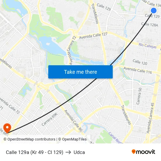 Calle 129a (Kr 49 - Cl 129) to Udca map
