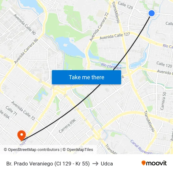 Br. Prado Veraniego (Cl 129 - Kr 55) to Udca map
