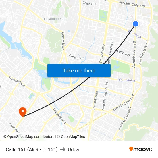 Calle 161 (Ak 9 - Cl 161) to Udca map