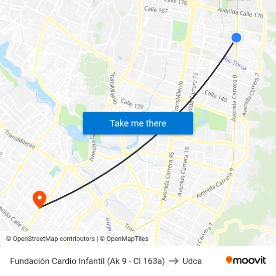 Fundación Cardio Infantil (Ak 9 - Cl 163a) to Udca map