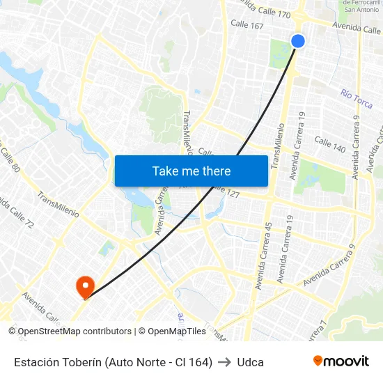 Estación Toberín (Auto Norte - Cl 164) to Udca map