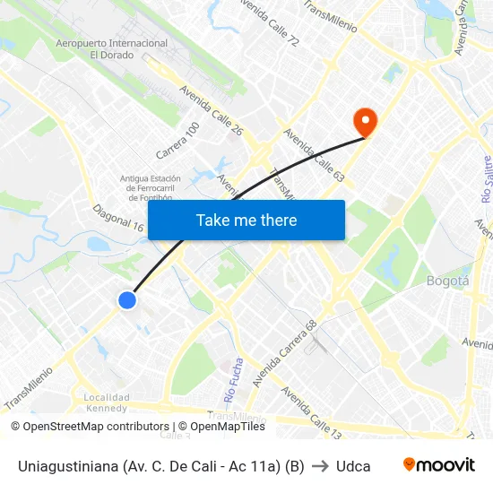 Uniagustiniana (Av. C. De Cali - Ac 11a) (B) to Udca map