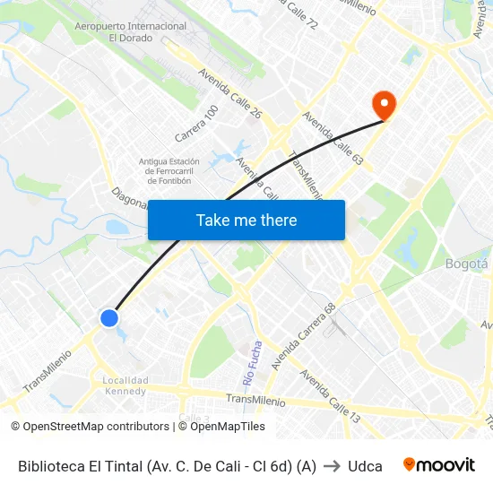 Biblioteca El Tintal (Av. C. De Cali - Cl 6d) (A) to Udca map
