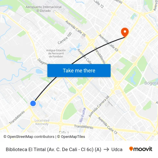 Biblioteca El Tintal (Av. C. De Cali - Cl 6c) (A) to Udca map