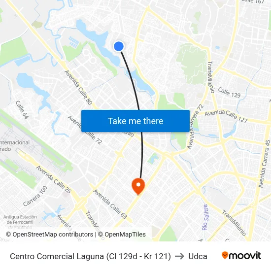 Centro Comercial Laguna (Cl 129d - Kr 121) to Udca map