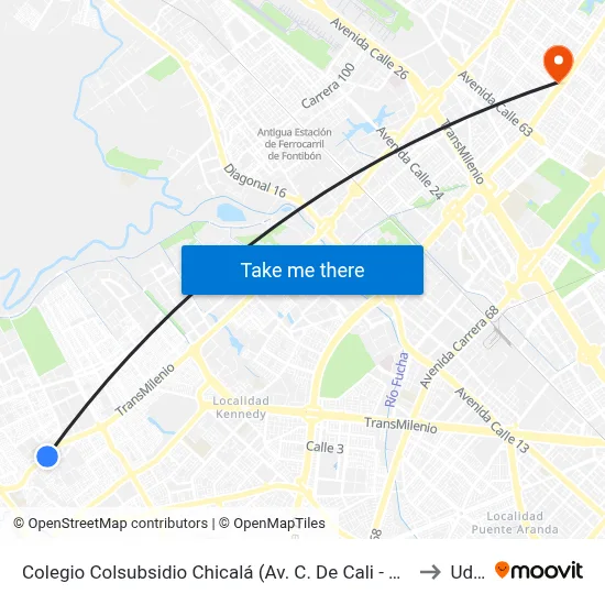 Colegio Colsubsidio Chicalá (Av. C. De Cali - Dg 52a Sur) to Udca map