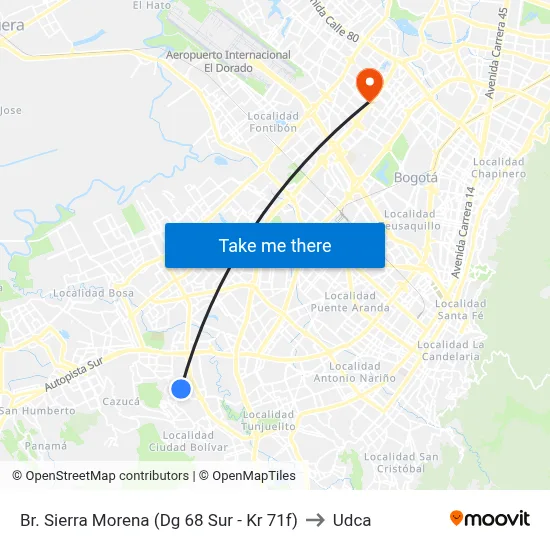 Br. Sierra Morena (Dg 68 Sur - Kr 71f) to Udca map
