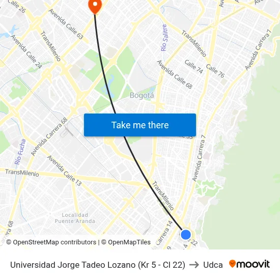 Universidad Jorge Tadeo Lozano (Kr 5 - Cl 22) to Udca map