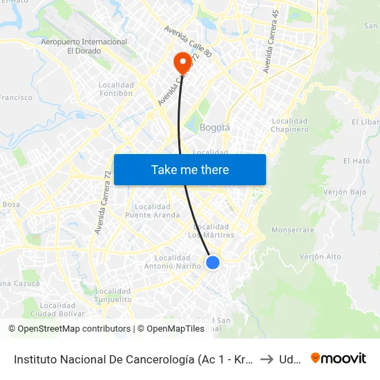 Instituto Nacional De Cancerología (Ac 1 - Kr 9) to Udca map