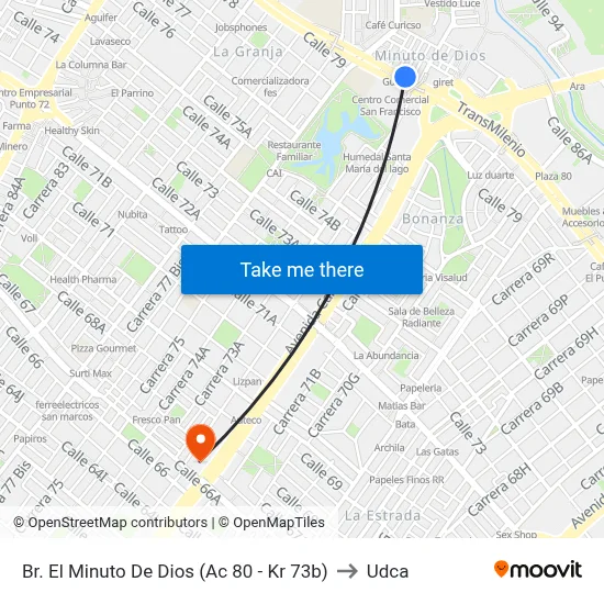 Br. El Minuto De Dios (Ac 80 - Kr 73b) to Udca map