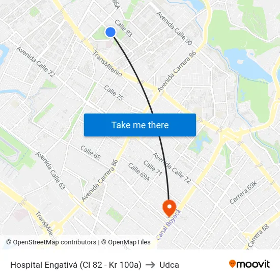 Hospital Engativá (Cl 82 - Kr 100a) to Udca map