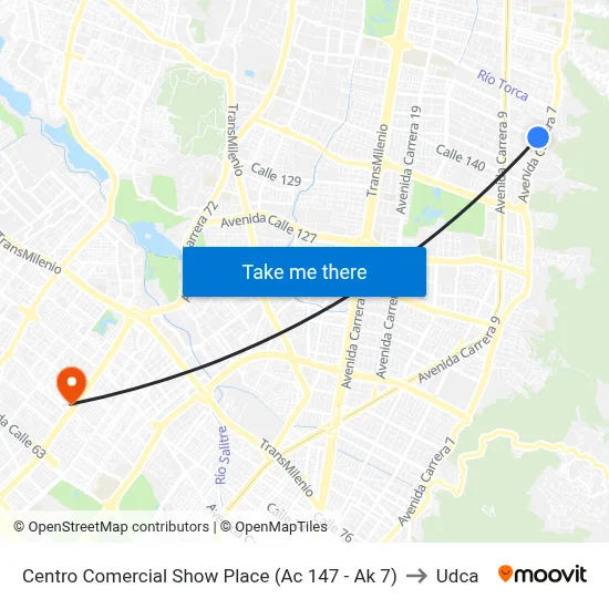 Centro Comercial Show Place (Ac 147 - Ak 7) to Udca map