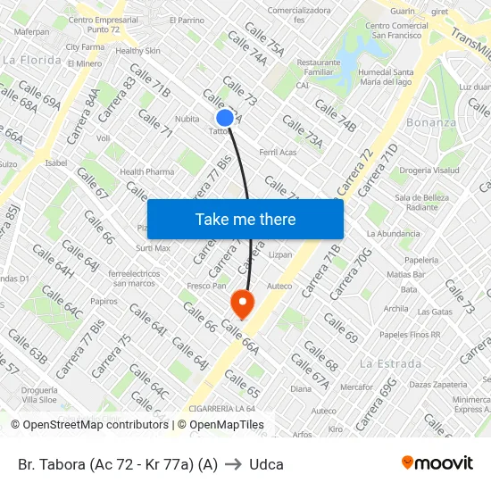 Br. Tabora (Ac 72 - Kr 77a) (A) to Udca map