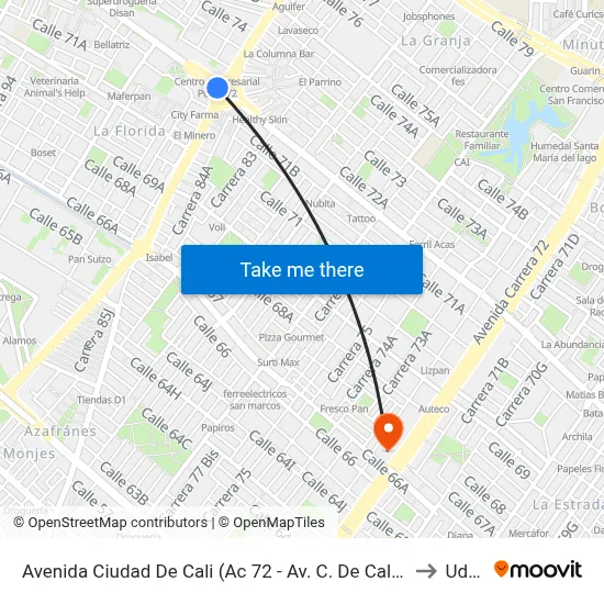 Avenida Ciudad De Cali (Ac 72 - Av. C. De Cali) (C) to Udca map