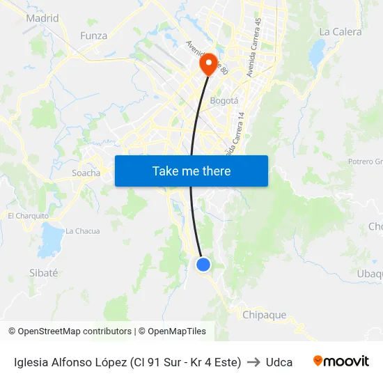 Iglesia Alfonso López (Cl 91 Sur - Kr 4 Este) to Udca map