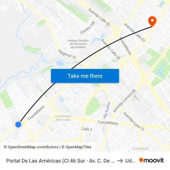 Portal De Las Américas (Cl 46 Sur - Av. C. De Cali) to Udca map