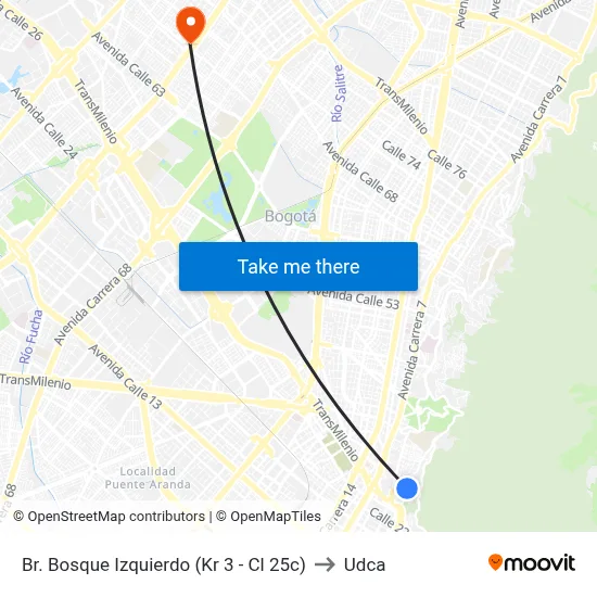 Br. Bosque Izquierdo (Kr 3 - Cl 25c) to Udca map