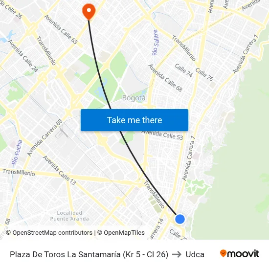 Plaza De Toros La Santamaría (Kr 5 - Cl 26) to Udca map