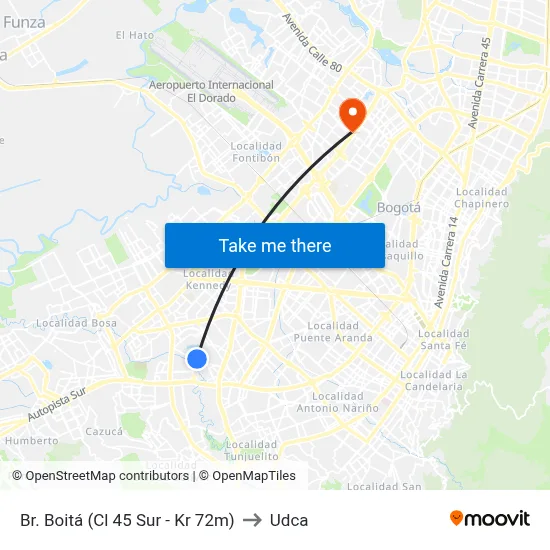 Br. Boitá (Cl 45 Sur - Kr 72m) to Udca map