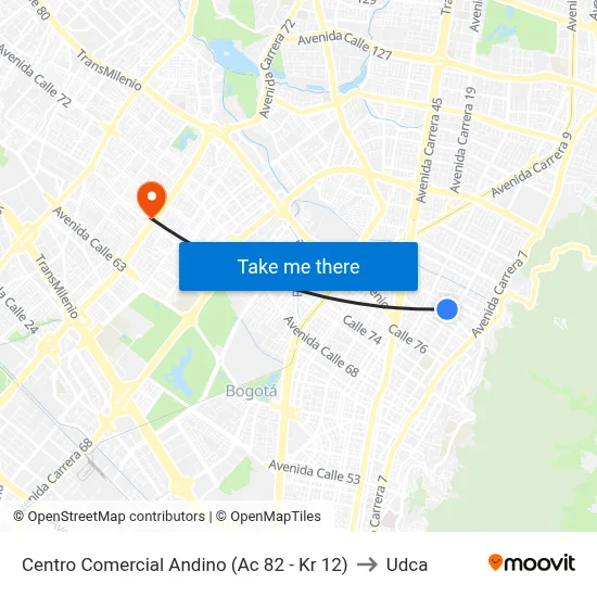Centro Comercial Andino (Ac 82 - Kr 12) to Udca map