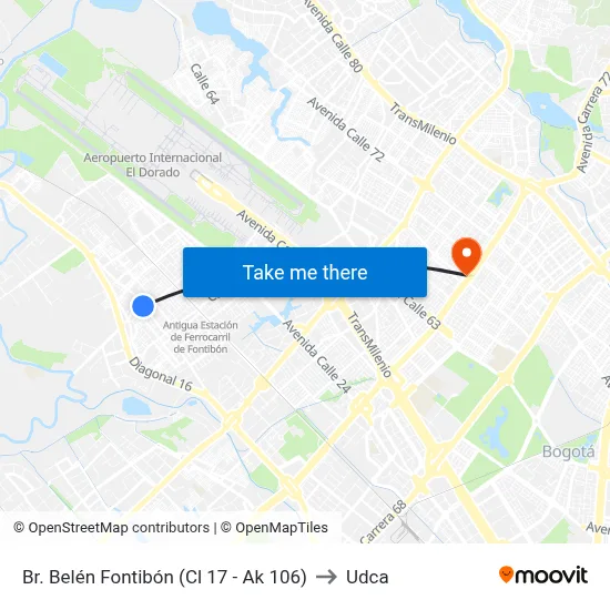 Br. Belén Fontibón (Cl 17 - Ak 106) to Udca map