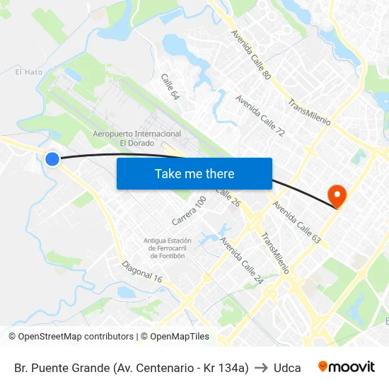 Br. Puente Grande (Av. Centenario - Kr 134a) to Udca map
