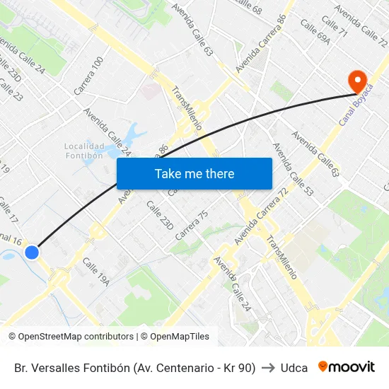 Br. Versalles Fontibón (Av. Centenario - Kr 90) to Udca map