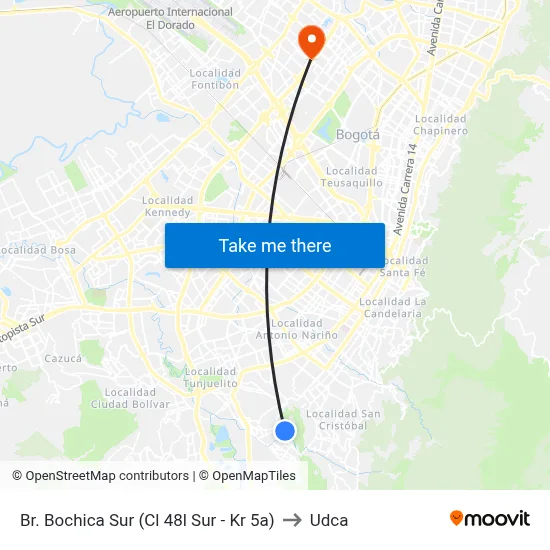 Br. Bochica Sur (Cl 48l Sur - Kr 5a) to Udca map