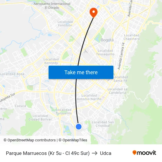 Parque Marruecos (Kr 5u - Cl 49c Sur) to Udca map