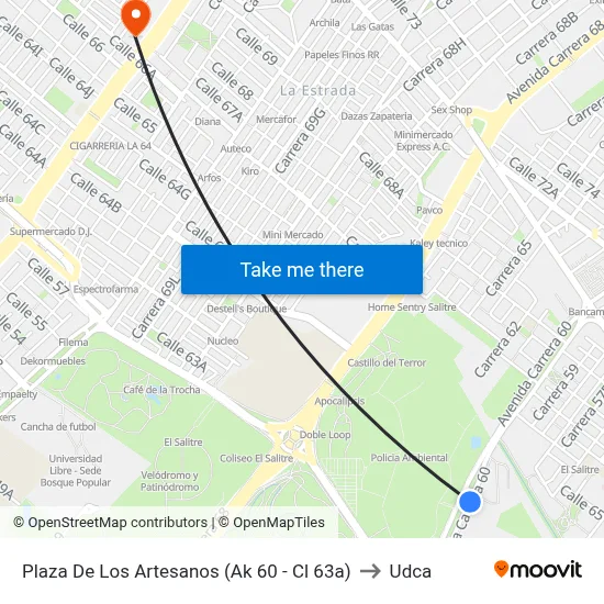 Plaza De Los Artesanos (Ak 60 - Cl 63a) to Udca map
