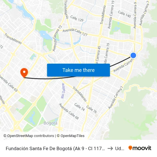Fundación Santa Fe De Bogotá (Ak 9 - Cl 117a) to Udca map